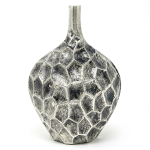 Jarrón de Metal Plateado Martillado a Mano - Centro de Mesa Floral de Aluminio con Textura de Rayos Solares Radiales y Panal de Abeja para Decoración de Hogar de Lujo - Product Image 1