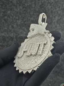 Pendentif Numérique de Luxe en Argent 925 et Moissanite, Plaqué Rhodium, Coupe Baguette, Breloque Thème, Bijou Unisexe, Cadeau - Product Image 2