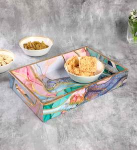 Bandeja de Servicio de Madera Hecha a Mano con Estampado Esmaltado, Multiforma, Apta para Lavavajillas, Ecológica, Moderna y Decorativa para Mesa - Product Image 1