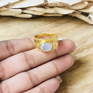 New Arrival Moonstone <b>Rings</b> Boho Brass <b>Ring</b> For Women 18k <b>Gold</b> Plated Filigree Statement <b>Cocktail</b> <b>Ring</b> For Wholesale/OEM/ODM - Product Image 2