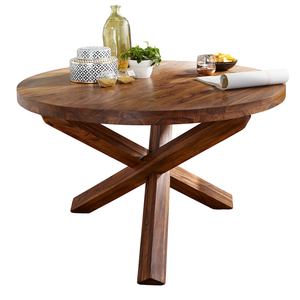 Table de salle à manger ronde en bois d'acacia massif, finition noyer, pliable, format compact, design moderne, pour café, bar, cuisine, restaurant, maison - Product Image 4