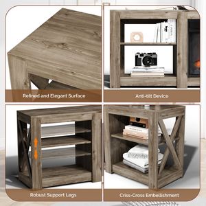Mobiletto per Caminetto a Doppia Faccia da 70 Pollici in Grigio Lavato 177,8*34,5*60cm con Nucleo da 23 Pollici per Supporti TV - Product Image 4