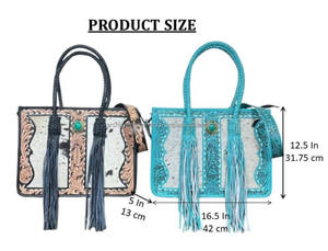 Nuevo Bolso de Mano de Diseñador de Gran Capacidad, Bolso de Hombro de Cuero Repujado a Mano, Bolso Tote de Lujo para Mujer con Piedra Turquesa y Flecos - Product Image 2