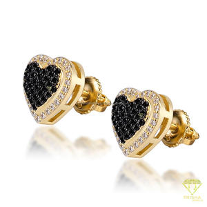 Boucles d'oreilles élégantes en forme de cœur avec diamants de laboratoire, en argent 925 plaqué or, bijoux en pierres précieuses, cadeau pour femme - Product Image 4