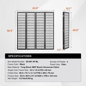 Biombo Plegable Japonés de 4 Paneles, Separador de Espacios Interior Portátil para Decoración y Privacidad - Product Image 3