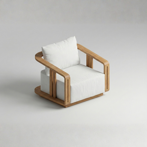 A modern restaurant <b>chair</b> featuring solid teak wood, high-density foam, and durable eco-friendly fabric designed for comfortable - Product Image 3