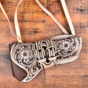 Luxueux élégant véritable cuir véritable Floral usiné étuis de chasse de haute qualité universel ouvert haut coquille de mer étui confortable - Product Image 2