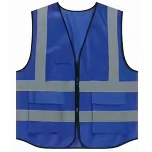 Gilet de sécurité réfléchissant bleu avec bandes argentées et poches pour une visibilité accrue, vêtement de travail haute visibilité - Product Image 6