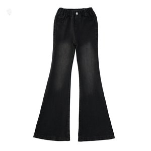 Vaqueros de mezclilla acampanados de tiro medio con detalle de lazo, bordado sólido, algodón, lavado a la piedra, corte ajustado casual, estilo primavera para mujer - Product Image 4