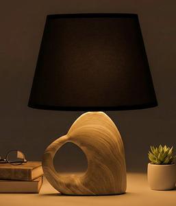 Modern Wooden Table Lamp With Black Fabric Drum Shade Warm Light For Bedroom <b>Decorative</b> <b>Lighting</b> - Product Image 1