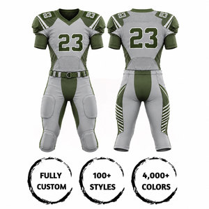 Ensemble d'uniformes de football américain personnalisés en polyester, col en V, manches courtes, tissu respirant, pantalon ajusté, adulte - Product Image 1