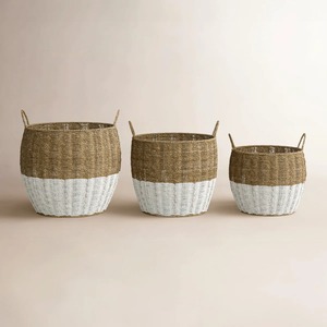 ชุดตะกร้าหวายทรงกลม 3 ใบ ทาสีครึ่งด้านด้านล่าง งานแฮนด์เมด ตะกร้าเก็บของ ขายส่ง เป็นมิตรกับสิ่งแวดล้อม ผลิตในเวียดนาม - Product Image 4