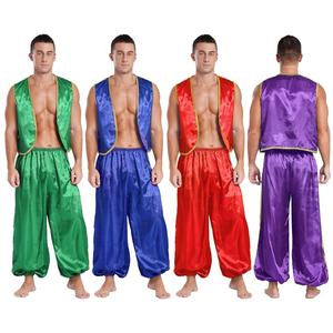 Hommes Halloween Arabian Prince Satin Ensembles Gilet Top et Pantalon Costumes pour Contes de Fées Cosplay Danse du Ventre Halloween Costumes de Scène - Product Image 1