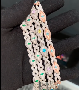 สร้อยข้อมือทองคำแท้แบบ Cuban Link ประดับดอกไม้และเพชรพลอยหลากสีสัน สำหรับผู้หญิงและผู้ชาย พร้อมใบรับรอง เหมาะสำหรับเป็นของขวัญ - Product Image 1