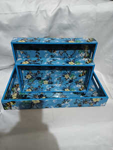 Ensemble 3 plateaux de service en bois imprimés décoratifs écologiques faits à la main, élégants et fonctionnels, multi-usages pour la cuisine à domicile. - Product Image 3