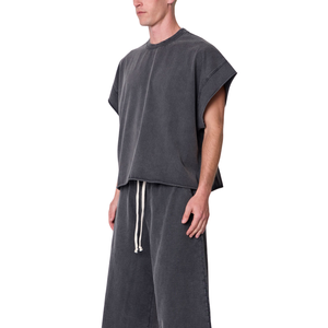 Mens O Neck Sleeveless <b>T</b> <b>Shirt</b> Loose Fit Wide Shoulder Washed Plain Casual Wholesale Custom OEM Cotton Jersey Knit Tee <b>Shirt</b> - Product Image 5