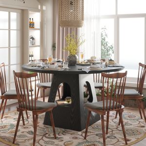 Tavolo da Pranzo Rotondo Stile Fattoria da 47 Pollici con Piano in Legno e Base con Vano Portaoggetti per Cucina o Sala Colazione - Product Image 4