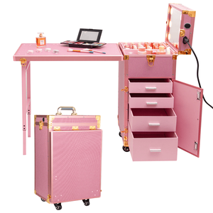 Table de manucure portable sur roulettes avec lumière à 3 couleurs, haut-parleur, bureau pliable pour technicien des ongles, étui de voyage pour professionnels des ongles - Product Image 1