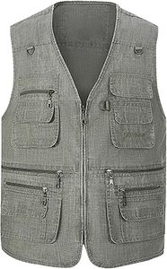 Gilet en toile vert olive pour homme avec plusieurs poches zippées, vêtement décontracté pour l'extérieur, col en V, respirant, léger, vêtement d'extérieur pour le printemps - Product Image 6