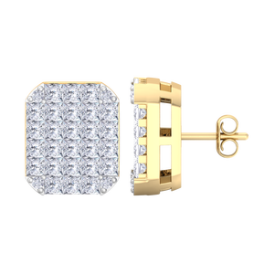 Boucles d'oreilles clous pour homme, plaqué or 14K de qualité supérieure, avec grappe de diamants taille princesse, style 'Ice Out', micro-pavé, forme rectangulaire géométrique - Product Image 1