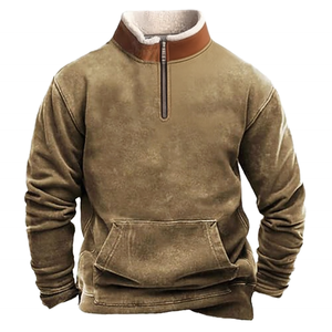 Men's Casual Fleece Quarter Zip Pullover Sweater Stand Collar Solid Color Pocket Design Loose Fit Winter Wear Digital - Product Image 1