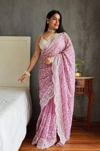 Sari indio clásico de seda brillante para fiesta nupcial con blusa exclusiva, ropa étnica india para bodas y festivales, sari para mujer - Product Image 3