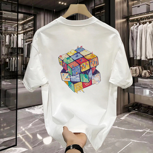 T-shirt décontracté pour homme, 100% coton, motif dessin animé, respirant, manches courtes, col rond, coupe décontractée, 250g - Product Image 5