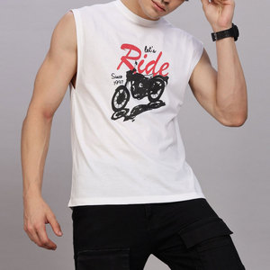 เสื้อกล้ามผู้ชายผ้าฝ้ายพิมพ์ลายมอเตอร์ไซค์ คอกลม สไตล์ลำลอง ทรงปกติ ระบายอากาศได้ดี ผ้าเจอร์ซีย์ - Product Image 4