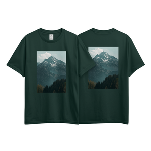 Camiseta Verde Oscuro Oversize de Corte Holgado con Estampado de Montaña, de Algodón, Unisex, Casual, para Exteriores, con Gráfico, de Ajuste Holgado, a la Moda - Product Image 2