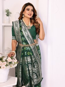 Sari traditionnel en soie Dola Gulti Bandhej de 6,3 mètres, tenue ethnique avec pallu richement tissé pour mariage, festival et fête, vente en gros - Product Image 2
