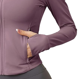 Workout Jacket for <b>Women</b> <b>Zip</b> Up Cropped Running Jackets Athletic Yoga Gym <b>Tops</b> with Thumb Holes - Product Image 6