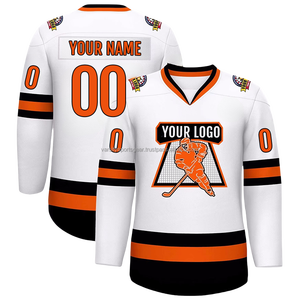 Maillot de hockey blanc, vert et noir, uniforme d'équipe personnalisé, sublimé, col en V, manches longues, numéro de joueur, nom, logo, maquette - Product Image 5