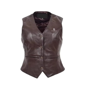 <b>Women</b> Genuine Leather Motorcycle <b>Waistcoat</b> Vintage Slim Fit Biker Vest Sleeveless V Neck Outerwear Windproof Casual Fashion - Product Image 1