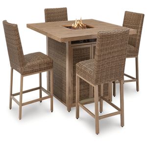 Ensemble de table à manger moderne en osier robuste de style farmhouse, chaises de jardin confortables, mobilier d'extérieur pour cour et salon - Product Image 1