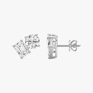 Pendientes de Diamantes Cultivados en Laboratorio, Redondos y Esmeralda, en Oro Blanco de 14K, Clásicos para Mujer, Uso Diario, en Venta - Product Image 5