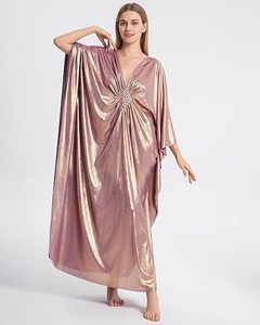 Shimmer V Neck Maxi Abaya <b>Dress</b> Batwing Sleeve <b>Loose</b> Fit Asymmetrical Hem Beaded Silk Women's Evening Party Wear - Product Image 6