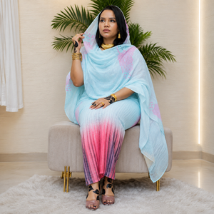 Toub imprimé numériquement avec un motif dégradé |   Voile 100% coton non cousu, tissu africain pour femmes, vêtements traditionnels ethniques modestes - Product Image 3
