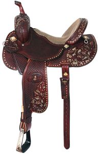 Silla de montar western de cuero asequible con herrajes de latón, armazón de madera, color marrón, tamaño completo, equipo de equitación para adultos - Product Image 3