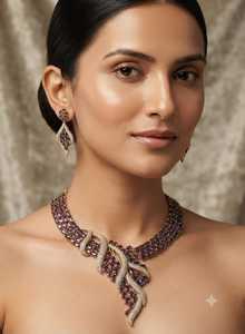 Luxurious Brass Multicolored Gemstone CZ Diamond Indian Bridal Wedding Party <b>Statement</b> <b>Necklace</b> Earrings Set Elegant Rhodium - Product Image 1