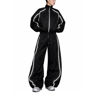 Ensemble de survêtement réfléchissant noir pour homme OEM, veste coupe-vent à capuche, pantalon de jogging, 2 pièces, nylon, tenue de sport, course à pied, gym, streetwear - Product Image 5