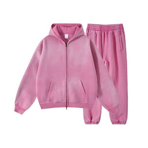 2026 Conjuntos de chándal de invierno para hombre de talla grande, con capucha y cremallera, de forro polar, con lavado ácido, bordado desgastado y pantalones acampanados - Product Image 4