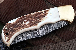 มีดพับทำมือ ด้ามไม้กวาง พร้อมระบบล็อคด้านหลังและปลอกมีด สำหรับพกพาในชีวิตประจำวัน ตั้งแคมป์ เดินป่า และกิจกรรมกลางแจ้ง - Product Image 5