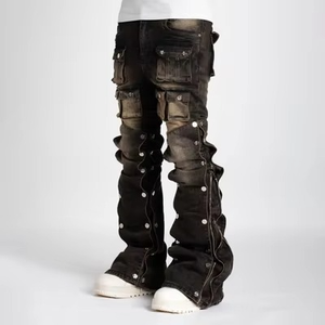 Nuevo Diseño, Jeans Hiphop Personalizados para Hombre, Pantalones Casuales de Corte Acampanado con Hebilla Lateral y Cremallera, Cintura Media, Lavado Claro - Product Image 3