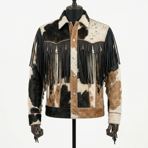 Fabricante Mayorista de Chaquetas de Cuero Auténtico de Piel de Vaca Personalizadas, Proveedor de Abrigos de Piel con Flecos Estilo Western para Hombre - Product Image 1