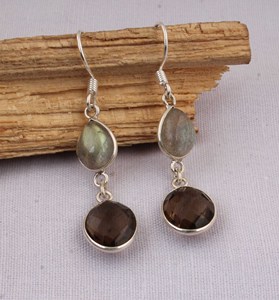 Natural Smoky Quartz and Labradorite <b>Earrings</b> 925 Sterling <b>Silver</b> Jewelry Mixed Gemstone <b>Dangle</b> <b>Earrings</b> Vintage Style <b>Earring</b> - Product Image 1