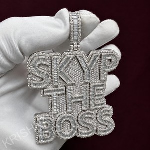 Collier personnalisé avec pendentif lettre en argent sterling 925 plaqué or, serti de moissanite taille brillant, style Hip Hop Bling - Product Image 3