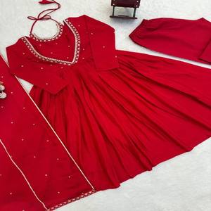 Conjunto Kurti VASTRA COTTAGE con hilo de seda Chinon y lentejuelas, con pantalón Plazo de algodón y Dupatta, traje étnico festivo para mujer - Product Image 5