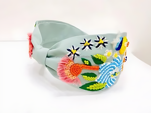 Colorful Adjustable Beaded Embroidered <b>Floral</b> <b>Headband</b> Women Wide Handmade Eco-Friendly Fashion Designer Hair Accessory Custom - Product Image 3