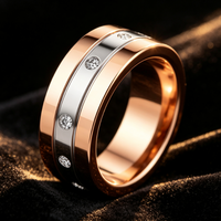 Bague en titane bicolore or rose avec zircone sertie en canal, alliance plate de 8 mm pour femmes et hommes, bijoux d'éternité en gros