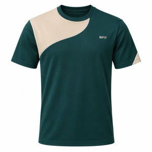 T-shirt vert à manches courtes pour homme, coupe classique, séchage rapide, sportif, col rond, jersey en polyester tricoté - Product Image 1